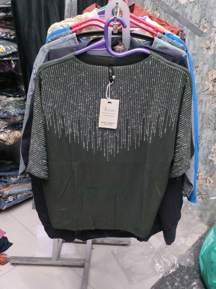 Olive Green Embellished Top