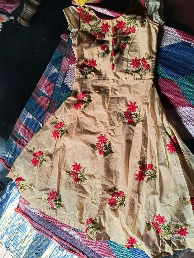 Embroidered Peach Ethnic Gown
