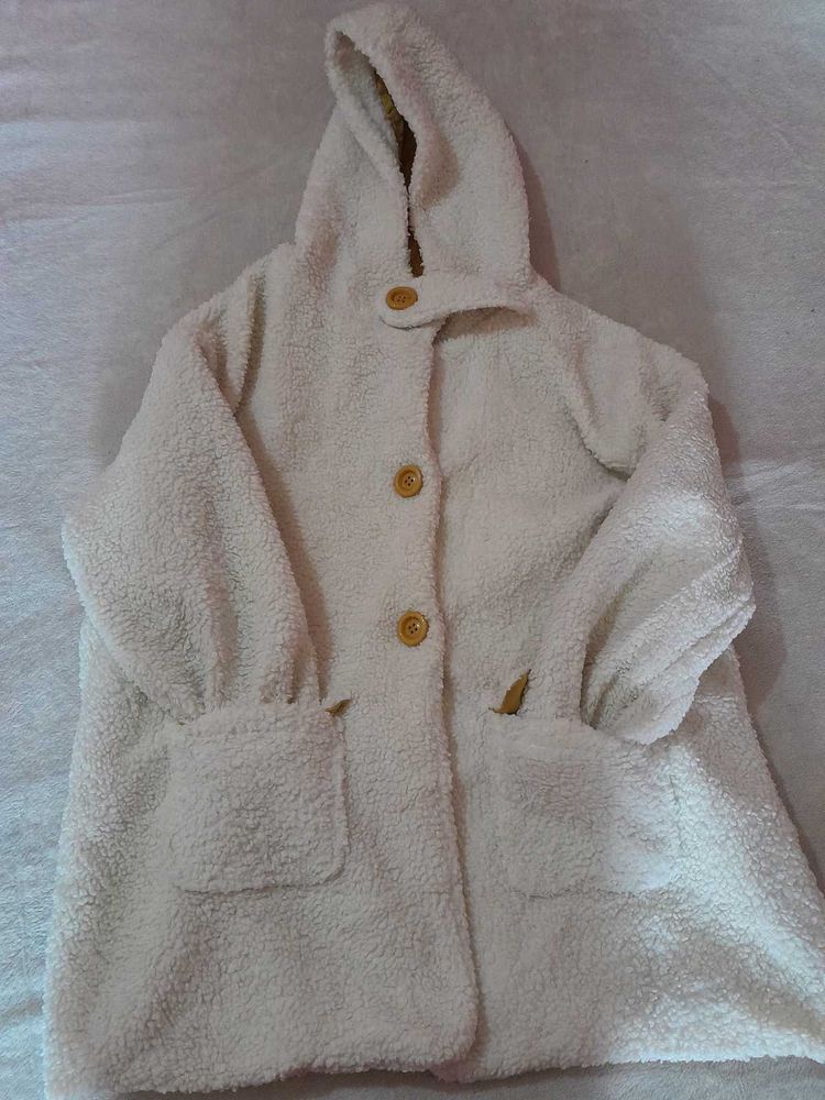 Cozy Cream Hooded Fleece Coat