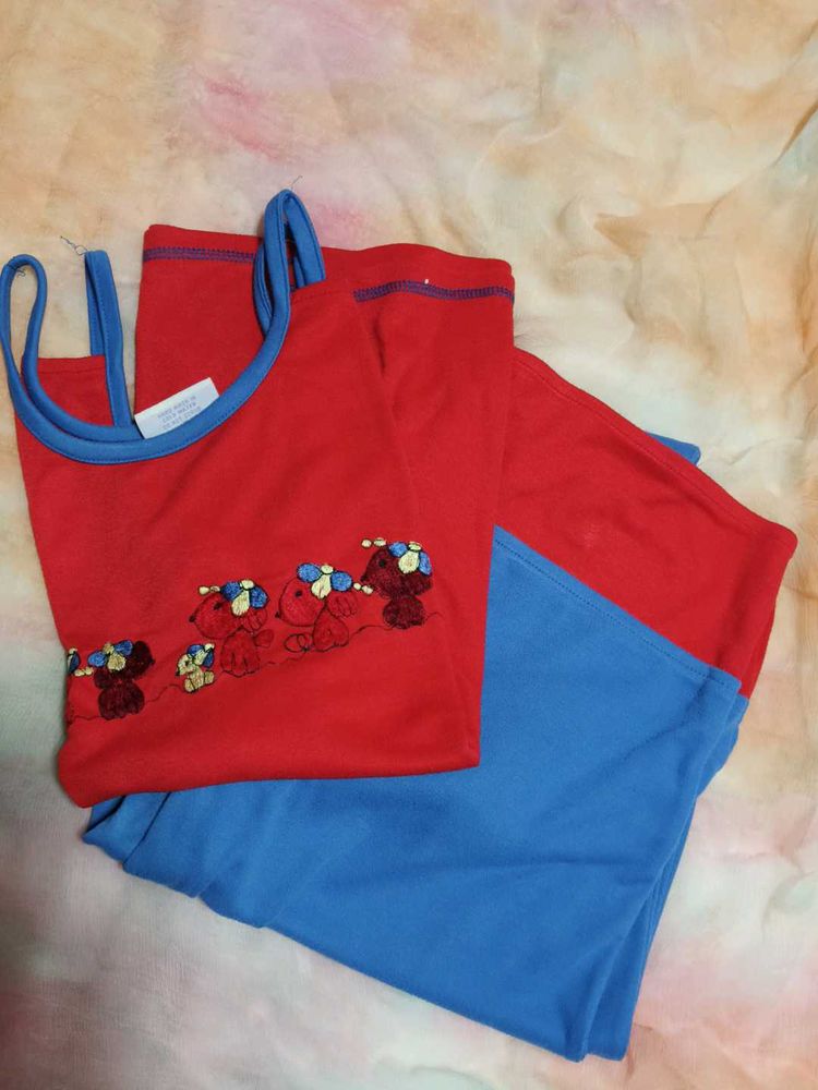 Blue Red Night Dress Capri