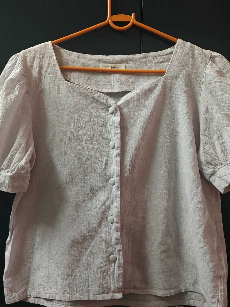 Yiping Button-Up Puff Sleeve Top, light lavender s