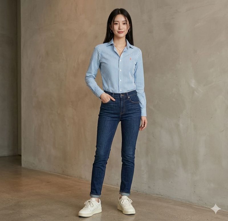 Ralph Lauren Girls/Women's Aqua Blue &amp; White Strip