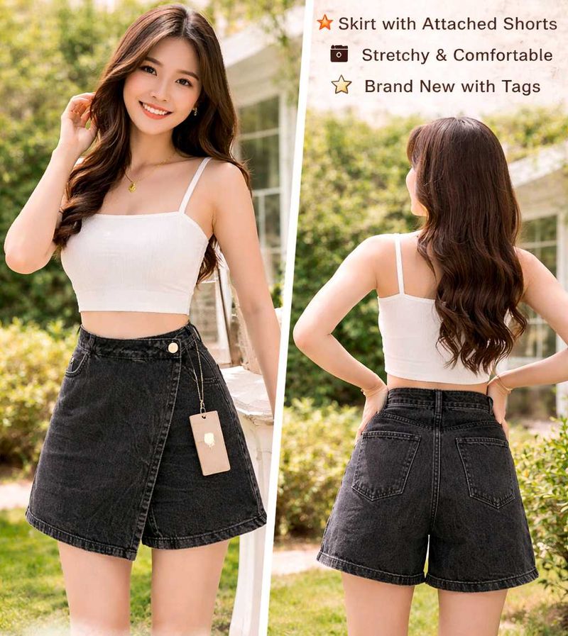 Brand New Denim Skirt With Attached Shorts