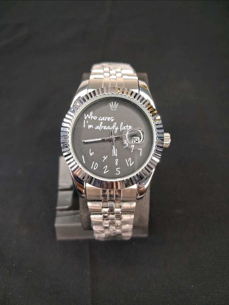 Stylish Watch with "Who Cares" Quote