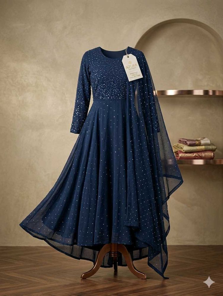Elegant Navy Blue Sequined Gown