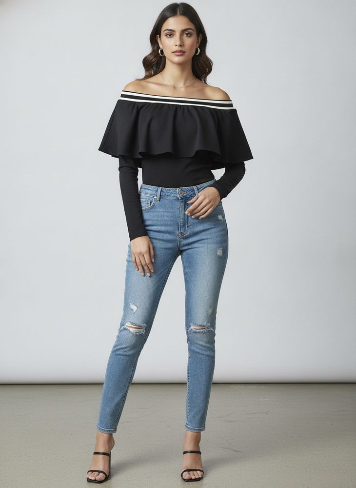 Chic Black Off-Shoulder Ruffled Top