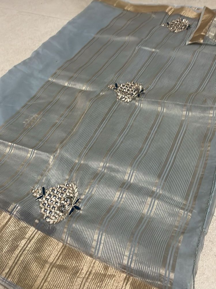 Elegant Grey Saree with Embellishments