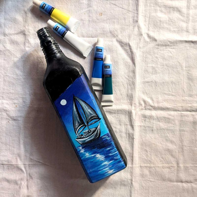 Hand Painted Seascape ship Bottle Art