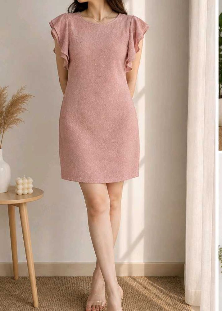 Chic Pink Ruffled Sleeve Dress