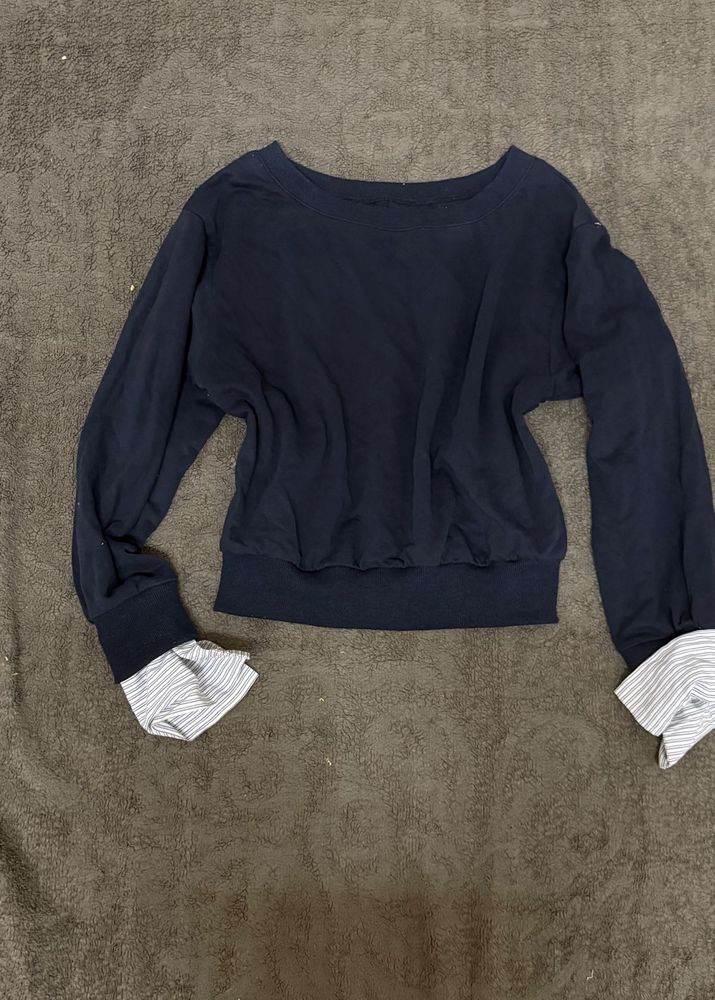 🫐🥿 sweatshirt top with shirt sleeve det