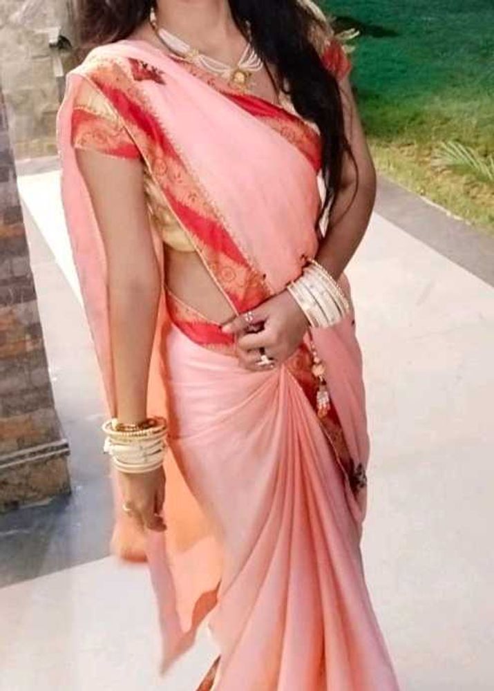 Elegant Pink Saree with Red Border