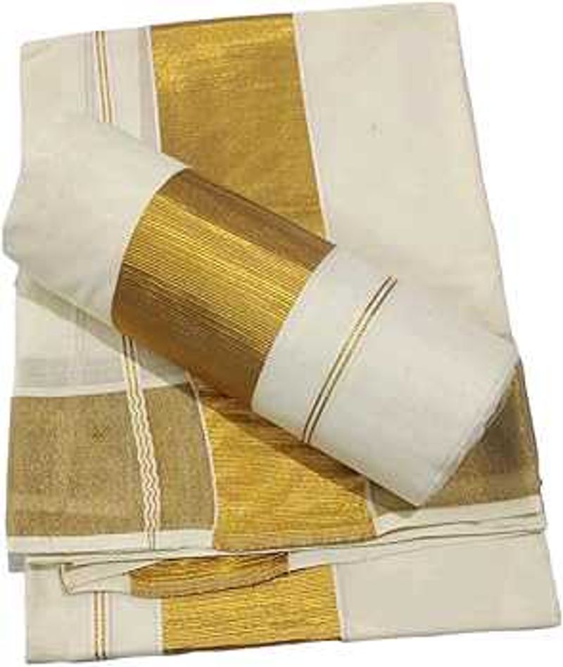 Elegant Cream &amp; Gold kerala kasav set mundu