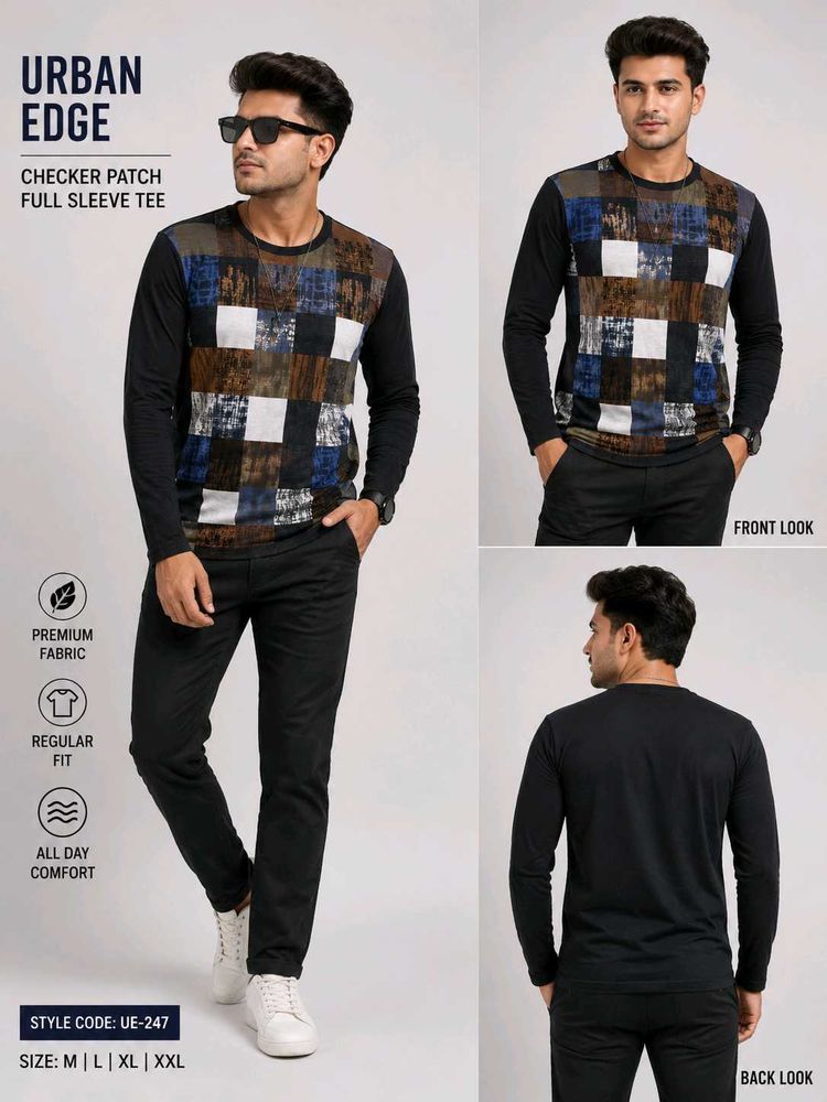 Urban Edge Checker Patch Full Sleeve Tee