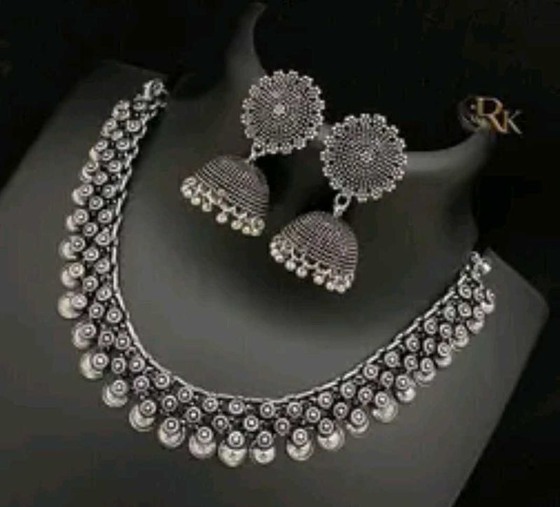 Oxidised Silver Necklace &amp; Earrings Set