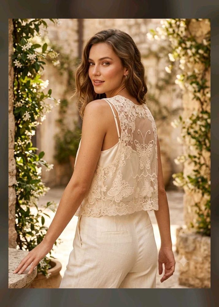 Elegant Lace Butterfly Crop Top