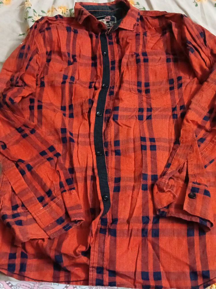 Orange and Blue Plaid Men's Shirt