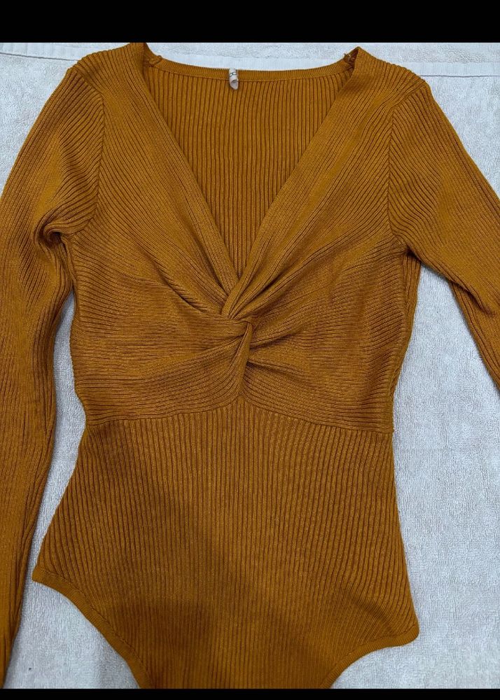 Twist-Front Ribbed Bodysuit