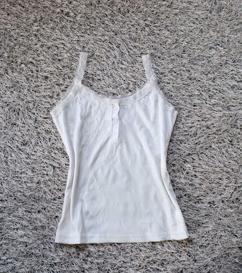 Cute White Lace Trim Cami Top