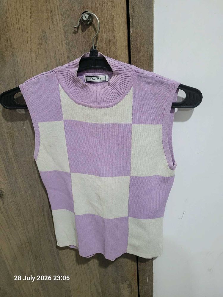 Checkerboard Knit Sleeveless Top