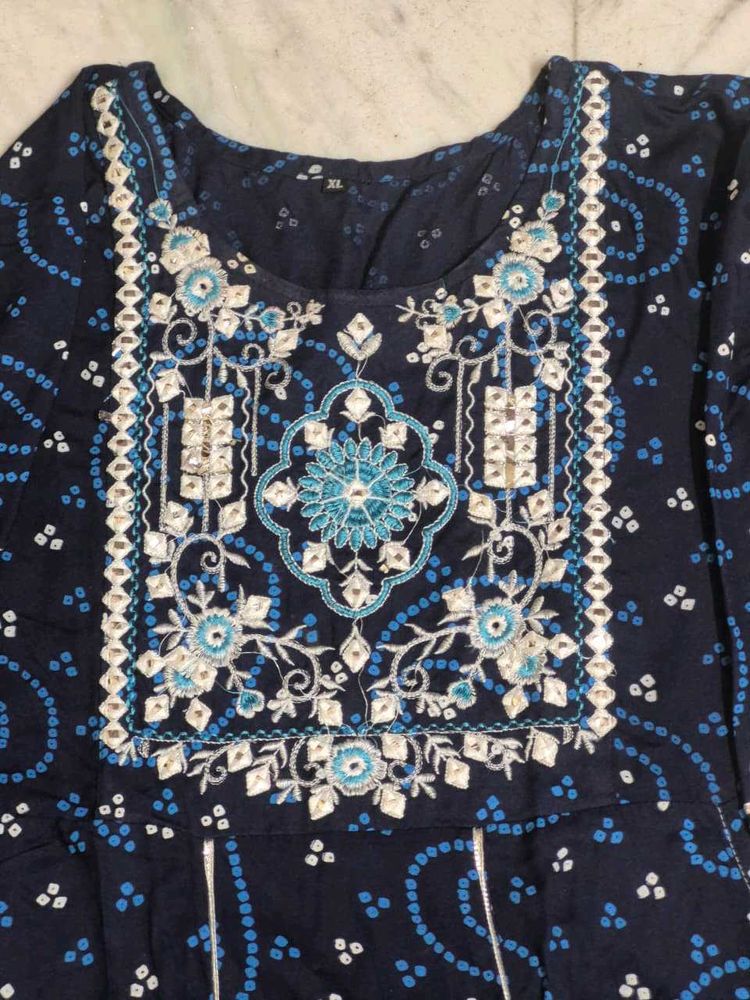 Embroidered Navy Blue Kurta