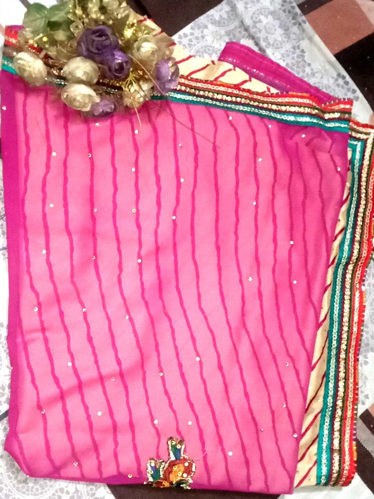 Elegant Pink Striped Saree