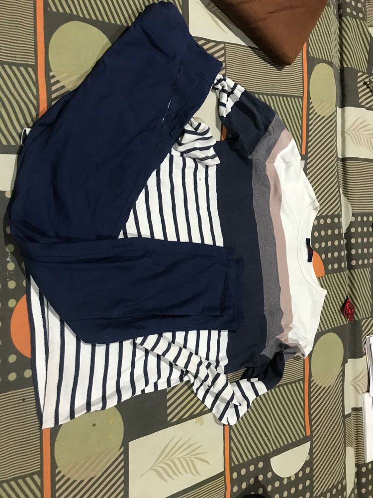 Striped Top and Navy Pants Set