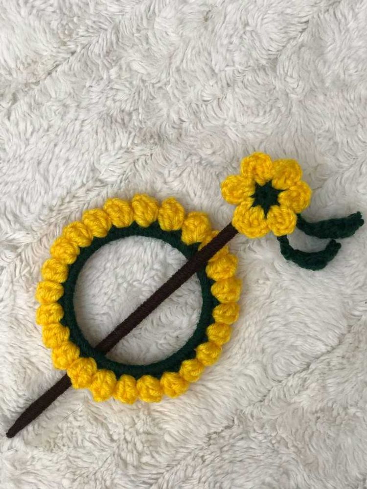 Handmade Crochet Sunflower Scarf Ring