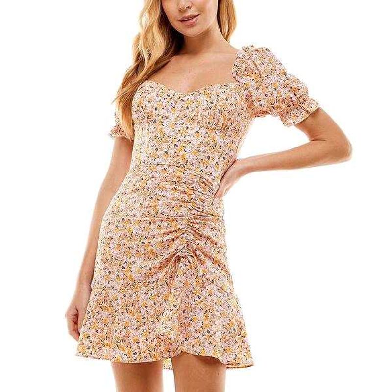 16146. Chic Floral Ruched Mini Dress