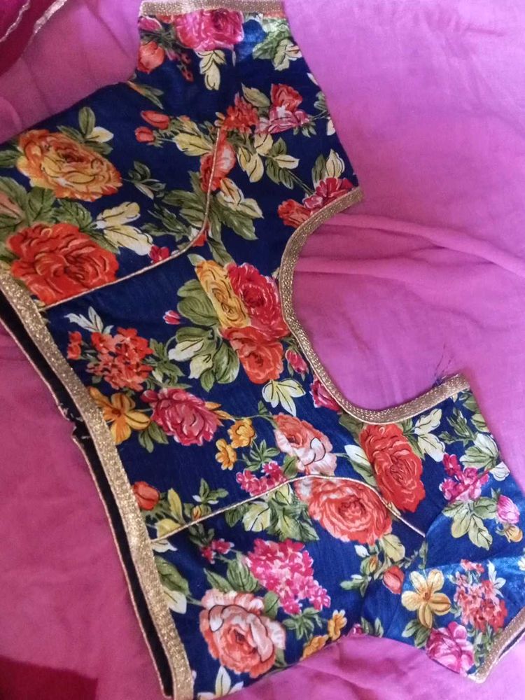 Floral Print Blouse with Golden Border
