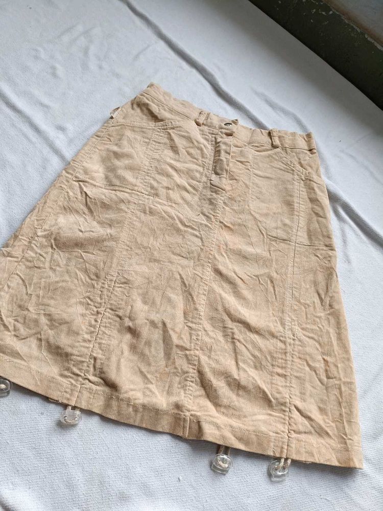Tan Corduroy A-Line Skirt