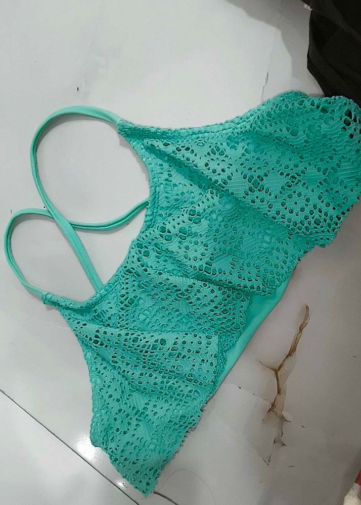 Teal Lace Bikini Top