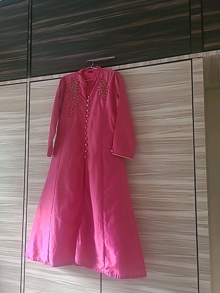 Swarovski Stone Work Kurta With Embroidery In Rose