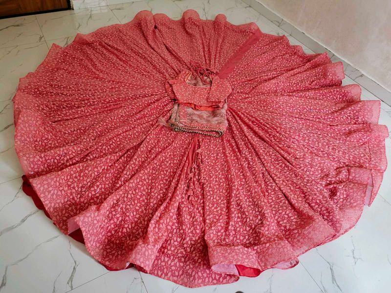 Elegant Pink Printed Lehenga Choli Set