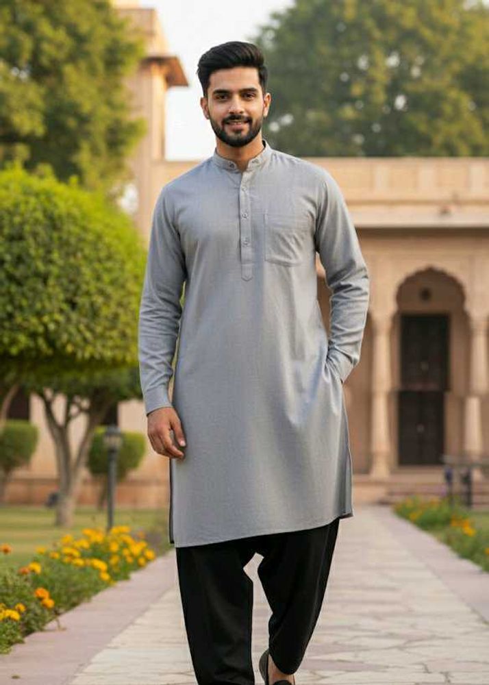 Men's Grey Kurta Set
