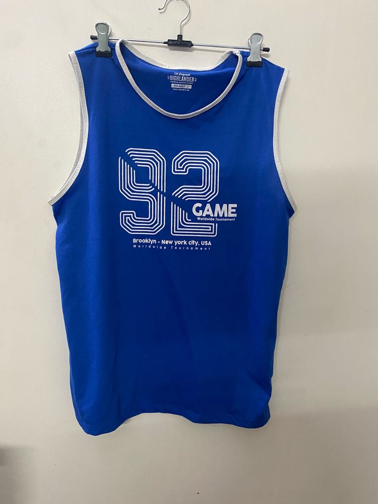 Blue Sleeveless Graphic T-Shirt