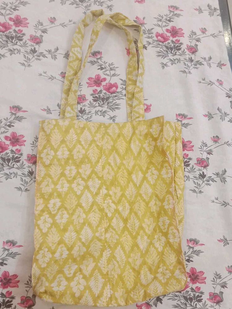 Yellow Floral Print Tote Bag