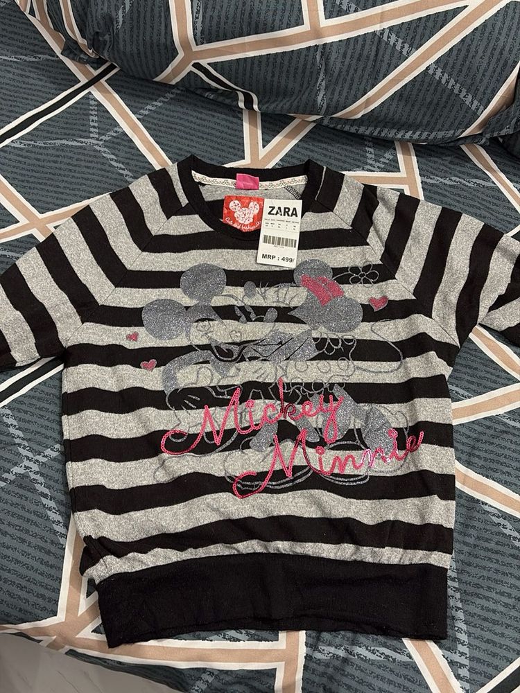 Zara Mickey &amp; Minnie Mouse Striped T-Shirt