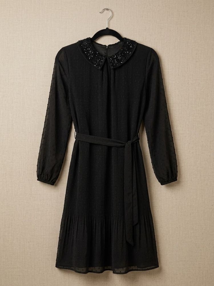 Elegant Black Beaded Collar Dress