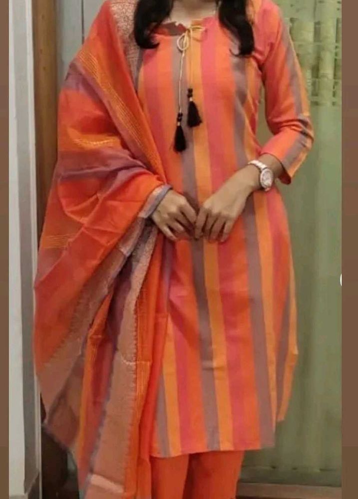 Vibrant Striped Kurta Set with Dupatta
