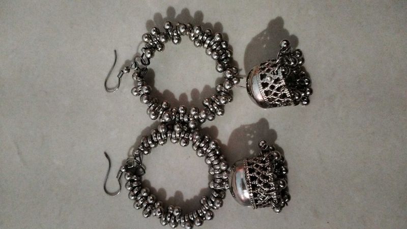 Combo of 5 Oxidized Silver Jhumka Earrings