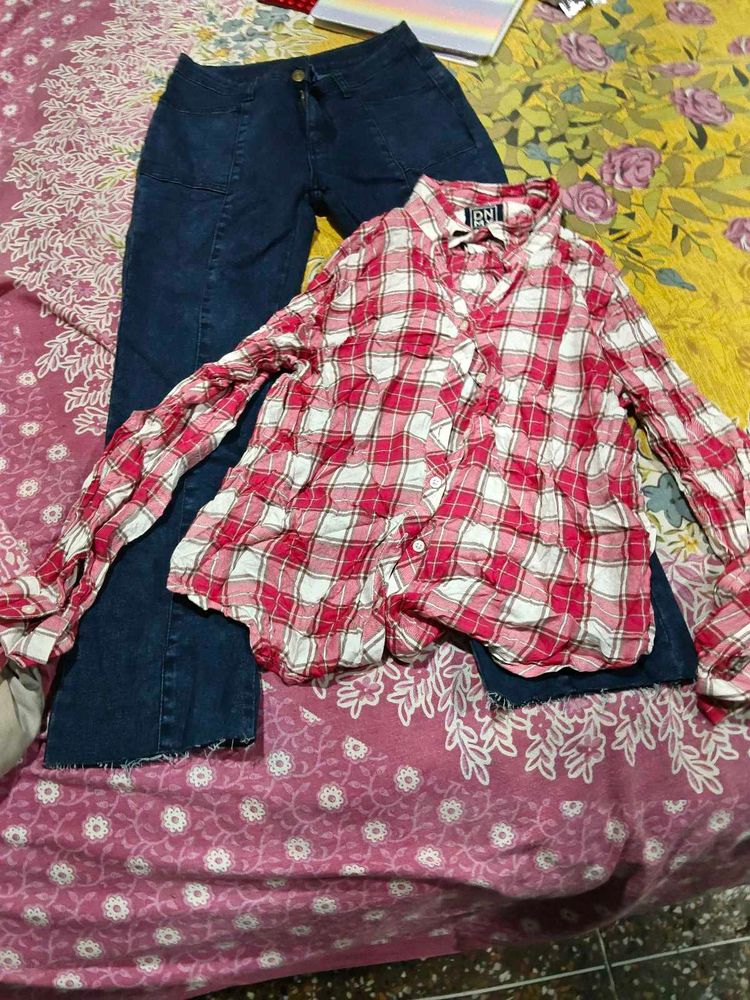 Stylish Plaid Shirt &amp; Denim Jeans