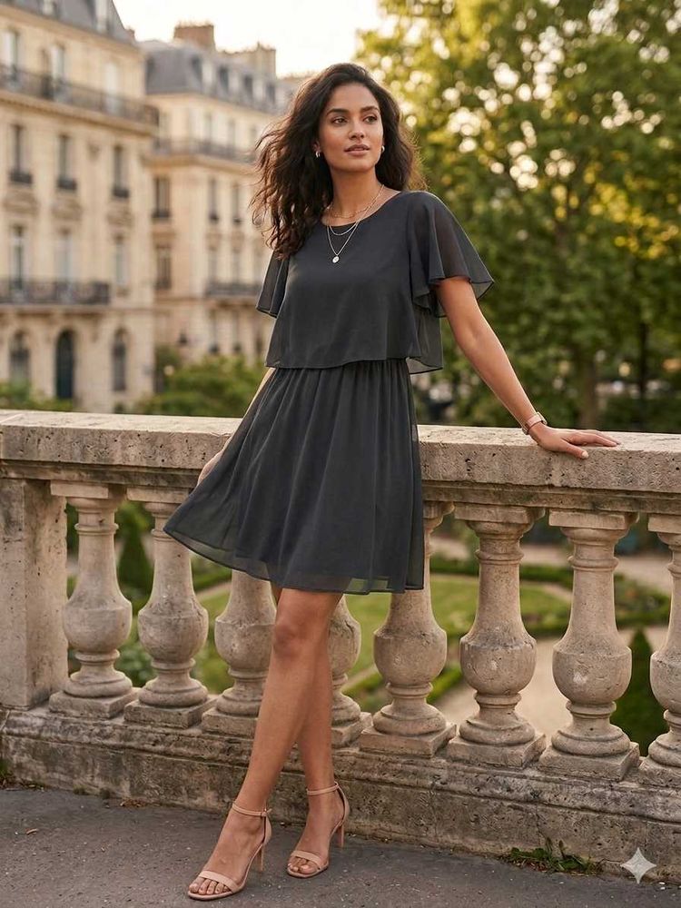 Chic black Flowy Mini Dress