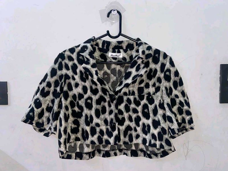 Leopard Print Cropped Shirt