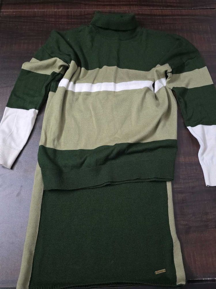 Striped Turtleneck Sweater &amp; Skirt Set