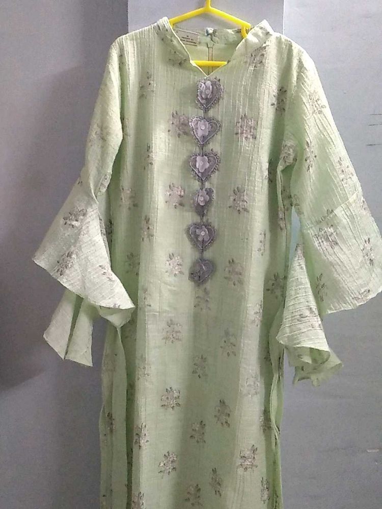 Foil Printed Light Green Kurta And Plazzo Set