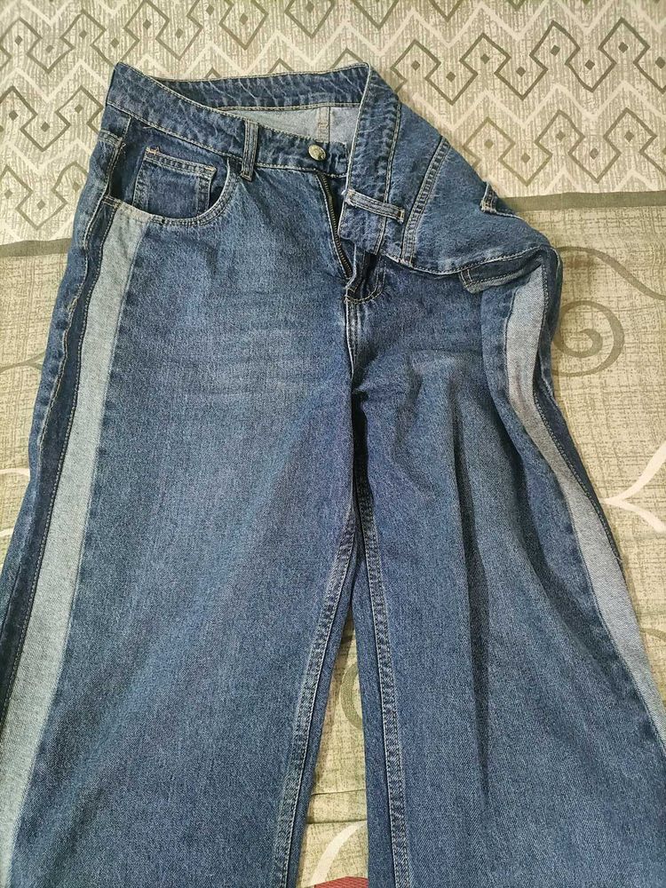 Wide Leg Jeans with Side Stripe Detail