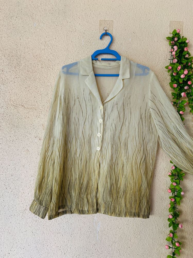 Sheer Olive Green Button-Up