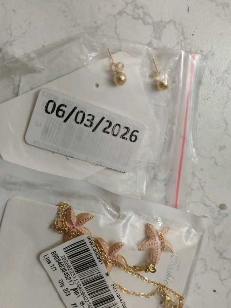 Gold Ball Earrings &amp; Starfish Necklace