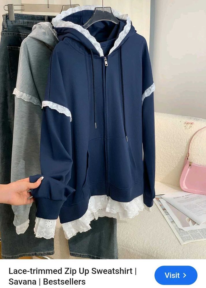 Savana Lace Trim Zip-Up Hoodie