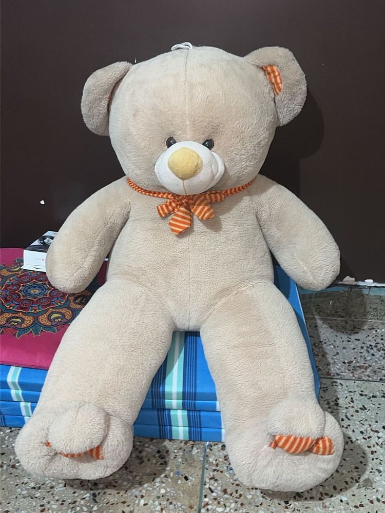 Large Cream Teddy Bear with Orange Bow 🎀